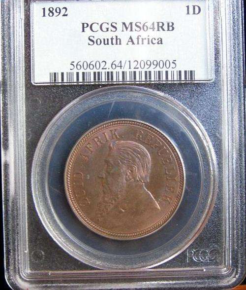 1892 PAUL KRUGER PENNY GRADED MS64 RED/BROWN