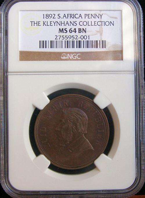 1892 PAUL KRUGER PENNY GRADED MS64 BROWN