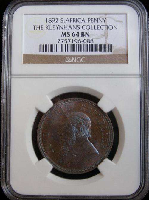 1892 PAUL KRUGER PENNY GRADED MS64 BROWN