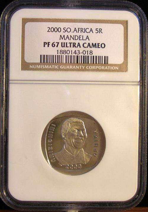 "Reduced" 2000 Mandela R 5.00 Proof 67 Ultra Cameo, graded by NGC
