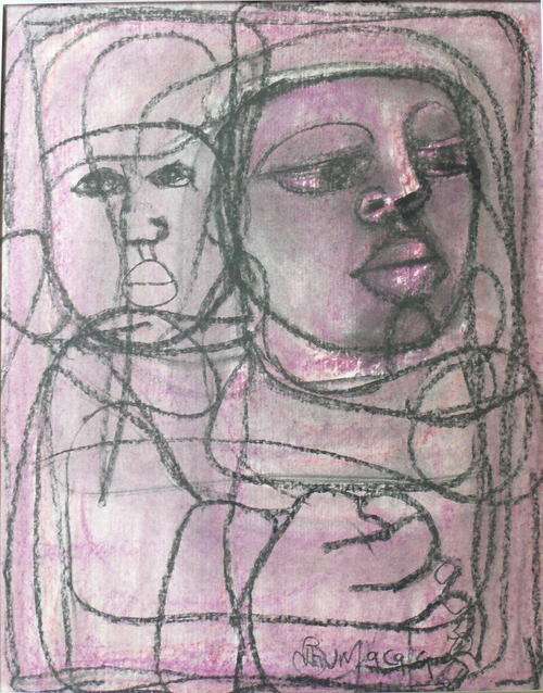 Ben Macala (1938 - 1997) Pastel - "2 Faces"