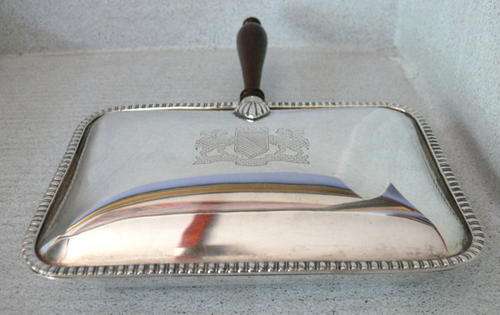 Beautiful Silver Plated Serving Dish With Wooden Handle