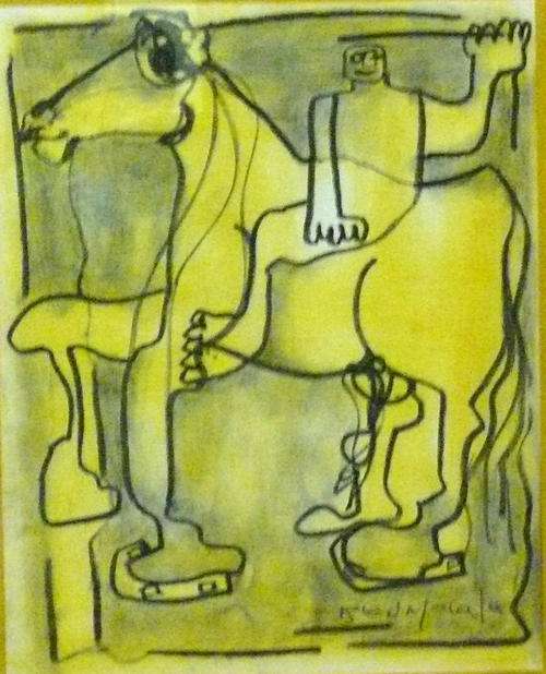 Ben Macala (1938 - 1997) Pastel - "Man on Horse" - Exquisit Painting! - CRAZY START
