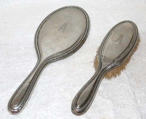 Lovely Edwardian Silver Plated Brush & Mirror Set - fully backstamped - nice condition !