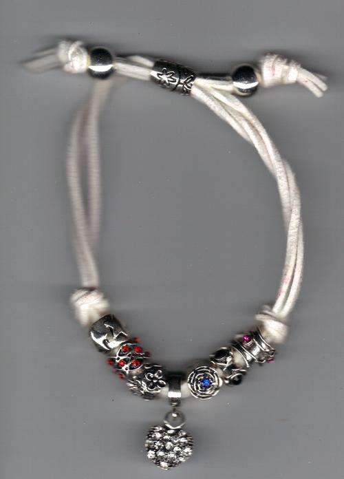 LEATHER STRAP PARDORA STYLE BEADS BRACELET ADJUSTABLE - white