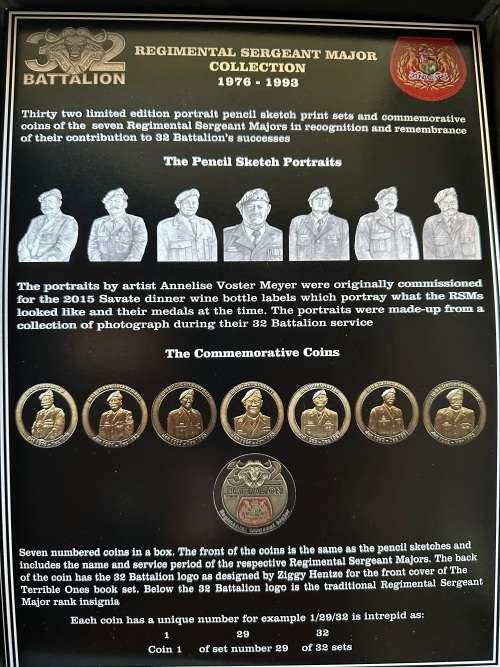 SADF 32 BATTALION RSM COIN AND PENCIL DRAWING BOX SET  LTD