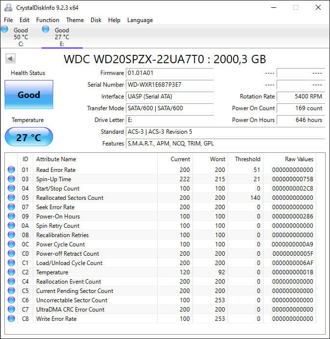 Western Digital WD Blue 2TB 2.5` Internal Hard Drive - Good Health