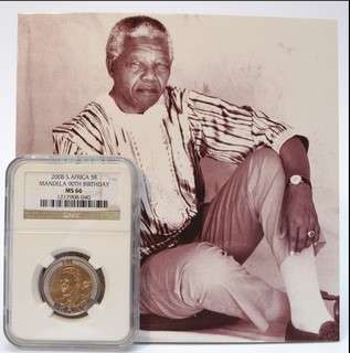 Mandela greeting card plus MS66 90th birthday coin