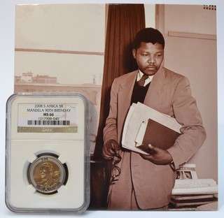 Mandela greeting card plus MS66 90th birthday coin