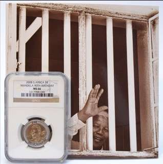 Mandela greeting card plus MS66 90th birthday coin