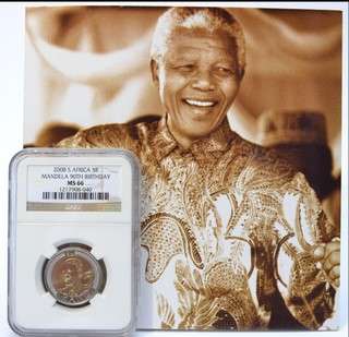 Mandela greeting card plus MS66 90th birthday coin