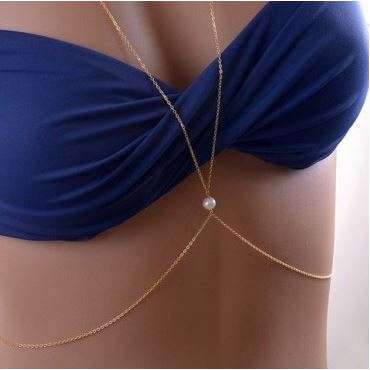 Trendy Double Layers Waist Belly Chain Bikini Necklace Body Chain - Pearl