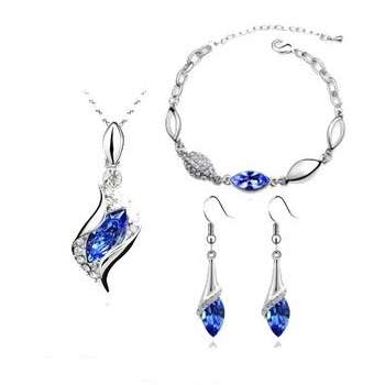 White gold plated Austrian Blue Crystal necklace/earrings/bracelet Jewelry Sets