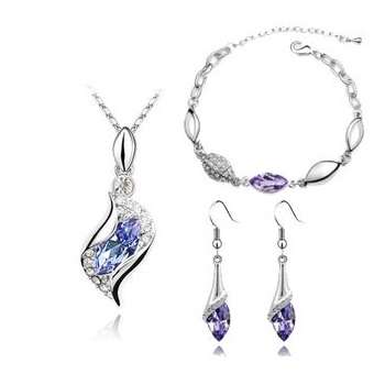 White gold plated Austrian Violet Crystal necklace/earrings/bracelet Jewelry Sets