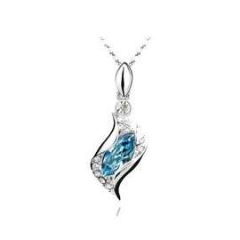 White gold plated Austrian Aquamarine Crystal Necklace
