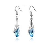 White gold plated Austrian Aquamarine Crystal Earrings