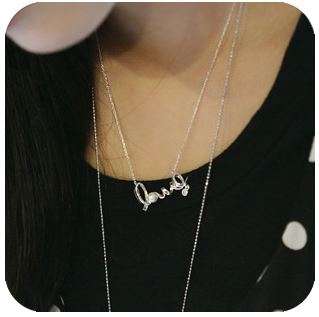 Fashion Chic LOVE word necklace with pearl - Silver