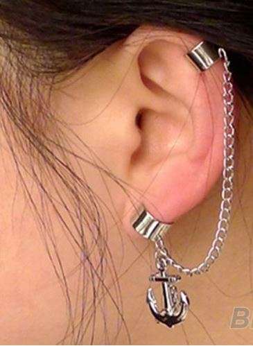 Silver Rock Punk Anchor Tassel Earring Clip On Stud Hanging Earring Fashion Ear Cuff