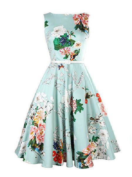 1950's VINTAGE FLORAL PRINT SLEEVELESS COCKTAIL PARTY SWING DRESS