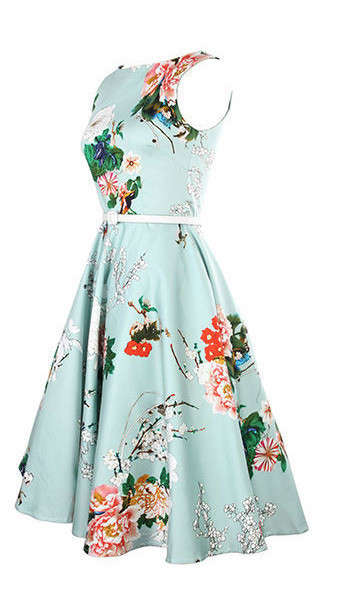 1950's VINTAGE FLORAL PRINT SLEEVELESS COCKTAIL PARTY SWING DRESS