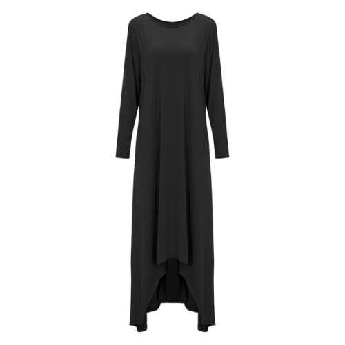 LOVELY SOLID BLACK O-NECK PLUS SIZE MAXI DRESS - L/XL/2XL