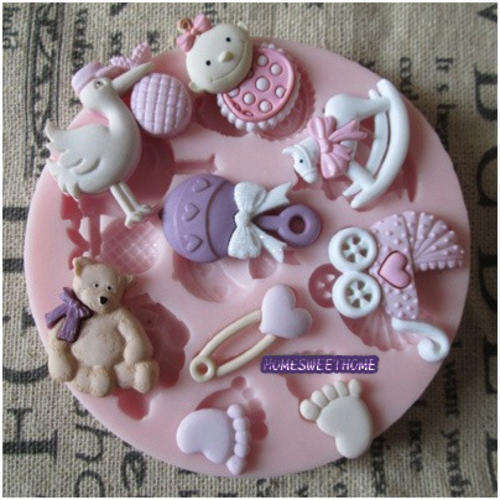 3D SILICONE MOLD BABY SHOWER PARTY SHAPES FOR SUGAR CRAFTING, SOAP, CANDY, CHOCOLATE, ICE AND CAKE