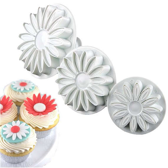 COOKIE - FONDANT - CUTTER - PLUNGER - VEINED SUNFLOWER - GERBERA DAISY - 3 PIECE SET COMPLETE
