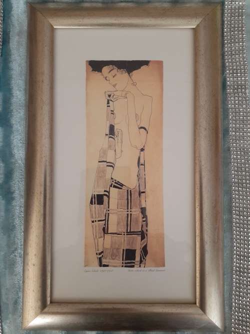 Egon Schiele 1890-1918 Gerti Schiele in a Plaid Garment Print
