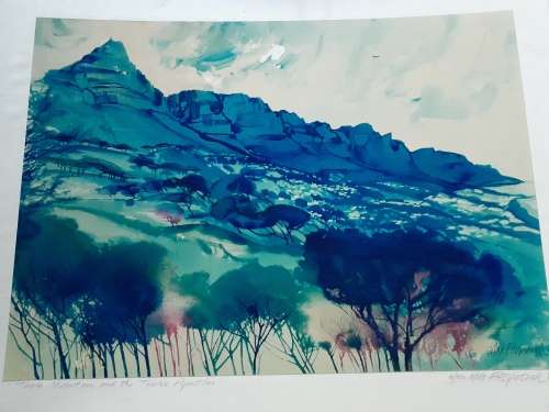 Signed Mike Fitzpatrick 94 16/250 Table Mountain and the Twelve Apostles Print