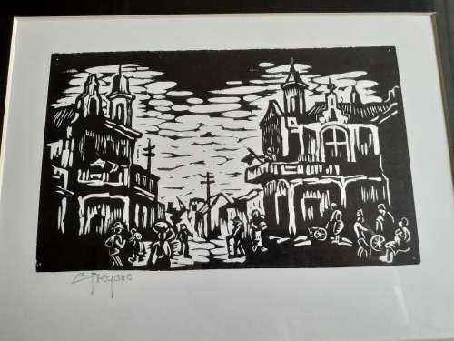 Gregoire Boonzaier Linocut District Six Street Scene Signed in Pencil