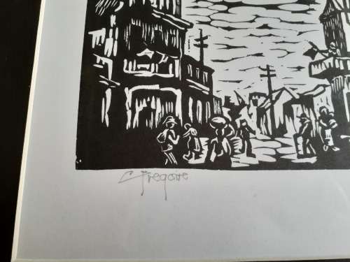 Gregoire Boonzaier Linocut District Six Street Scene Signed in Pencil