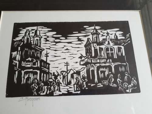 Gregoire Boonzaier Linocut District Six Street Scene Signed in Pencil