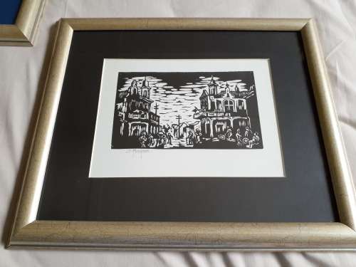 Gregoire Boonzaier Linocut District Six Street Scene Signed in Pencil