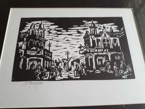 Gregoire Boonzaier Linocut District Six Street Scene Signed in Pencil