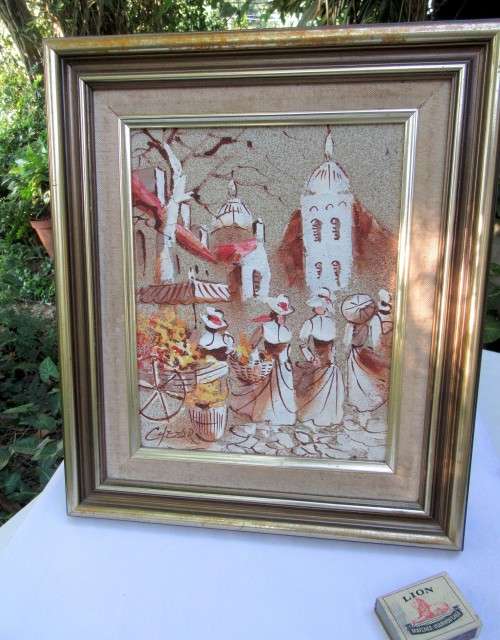 UNUSUAL SAND & OIL ORIGINAL SIGNED ART WORK FRAMED BY BORIS CHEZAR~AMAZING INTERNATIONAL VALUE!!!!