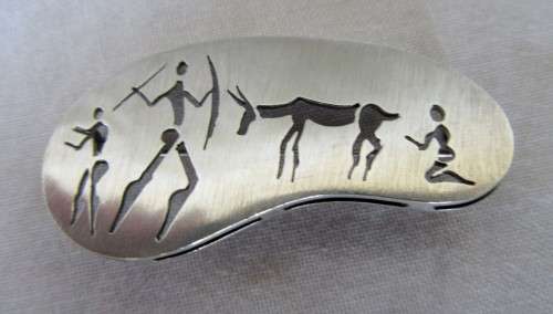 VINTAGE RETRO 1960s STYLE UNUSUAL QUALITY SILVER 925 BROOCH PIERCED CAVE ART DESIGNS~WOW!!!!