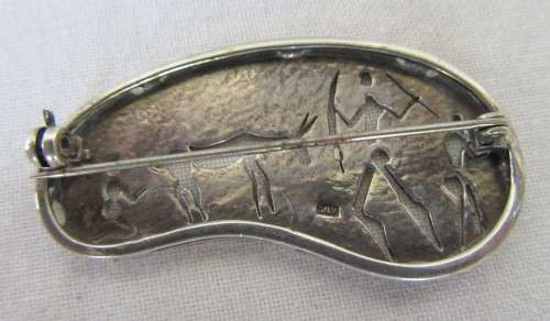 VINTAGE RETRO 1960s STYLE UNUSUAL QUALITY SILVER 925 BROOCH PIERCED CAVE ART DESIGNS~WOW!!!!