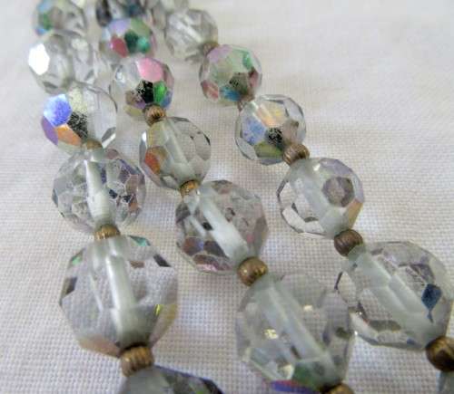 VINTAGE 3 STRAND CRYSTAL NECKLACE WITH GOLD LOOKING CLASP~INTACT