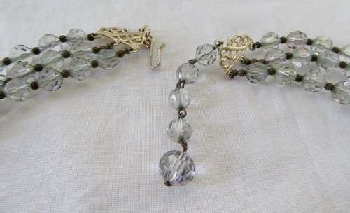 VINTAGE 3 STRAND CRYSTAL NECKLACE WITH GOLD LOOKING CLASP~INTACT