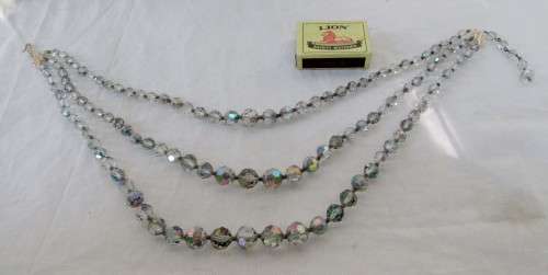 VINTAGE 3 STRAND CRYSTAL NECKLACE WITH GOLD LOOKING CLASP~INTACT
