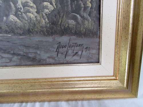 LARGE FRAMED SOUTH AFRICAN LISTED ARTIST NICO COETZEE~ORIGINAL OIL ON BOARD MOUNTAIN SCENE
