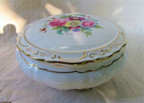 LARGE VINTAGE COALPORT POWDER PUFF FLORAL BOWL WITH LID SIGNED D CAPEY