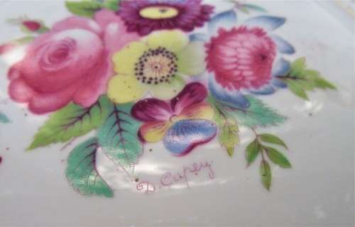 LARGE VINTAGE COALPORT POWDER PUFF FLORAL BOWL WITH LID SIGNED D CAPEY