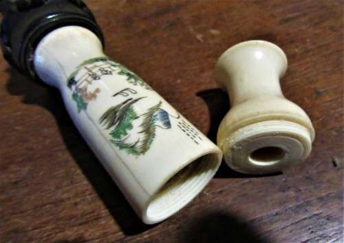 FROM AN ESTATE SALE PAIR OLD CHINESE BONE TYPE VASES ON STANDS SIGNED