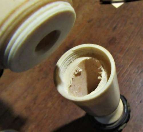 FROM AN ESTATE SALE PAIR OLD CHINESE BONE TYPE VASES ON STANDS SIGNED