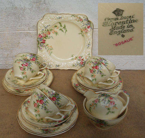 ATTRACTIVE~DESIRABLE~RARE~1930'S CROWN DUCAL~FLORENTINE~ROSALIE~21 PCE TEA SET