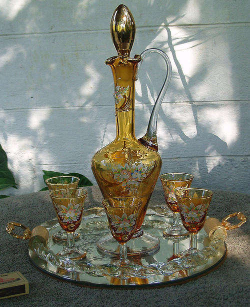 A MOST EXQUISITE VENETIAN CUSTOM MADE DECANTER SET ON FABULOUS VENETIAN ART GLASS TRAY~SPECTACULAR!!