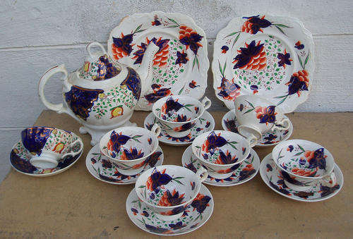 VERY VERY OLD "GAUDY WELSH" ENGLISH TEA SET~EARLY 1800'S