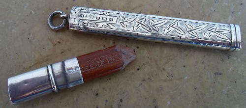 ANTIQUE HM SILVER CHATELAINE PENCIL CASE HOLDER~BIRMINGHAM 1903