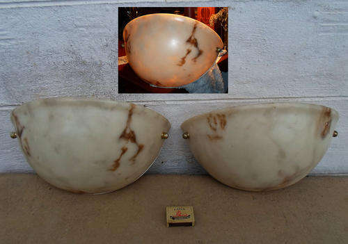 GORGEOUS MATCHING PAIR ART DECO STYLE HALF ROUND WALL LIGHTS~WORKING